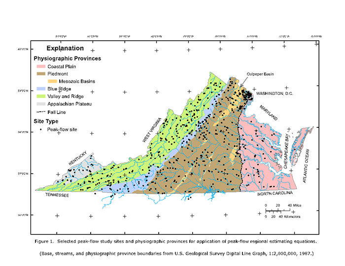 Map image of Virginia peak flow study