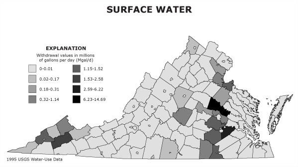 surface water withdrawals, mining, 1995